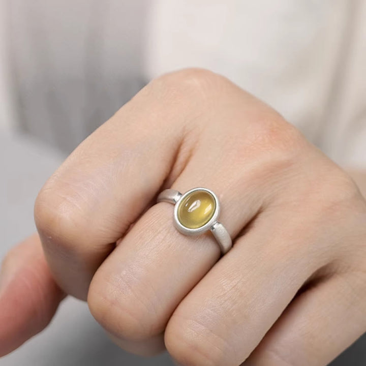Ring 925 Silber Prehnit Citrin Glück Edelstein getragen