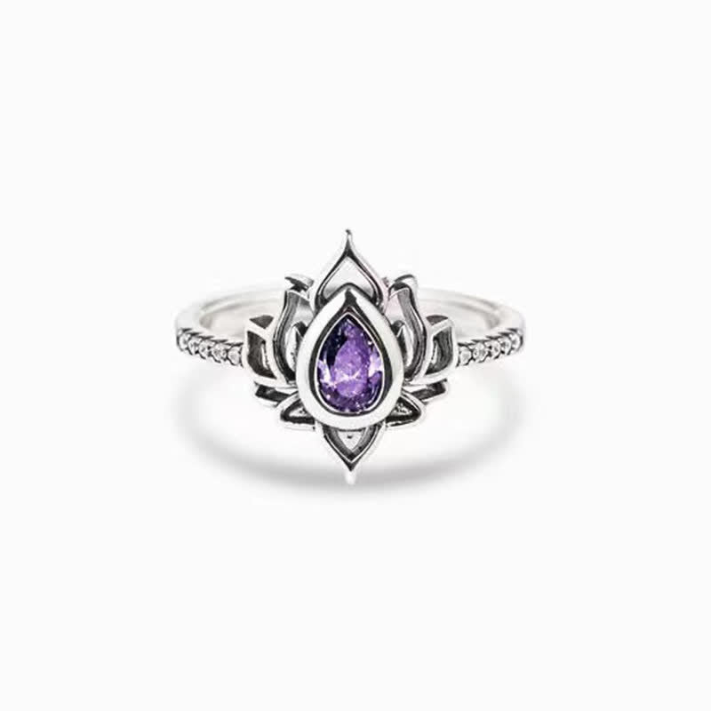 Ring 925 Silber Zirkon Lotus Blüte Segen Schutz lila Stein