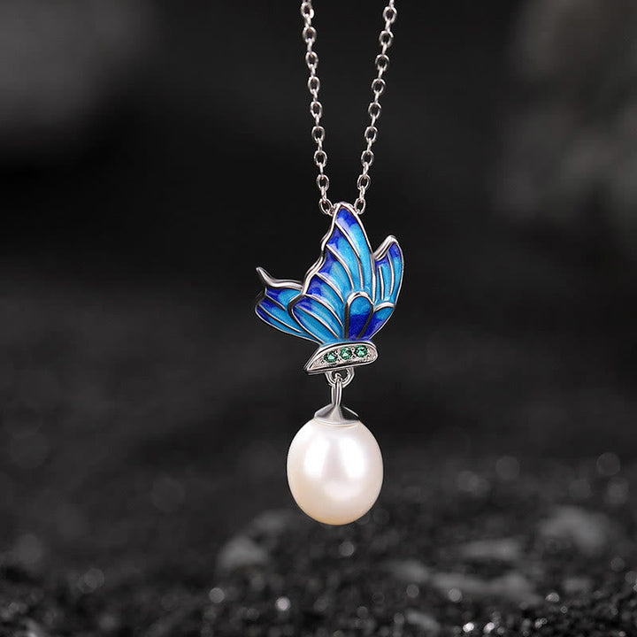 Ring 925 Silber Perle Schmetterling Anhänger Halskette Heilung