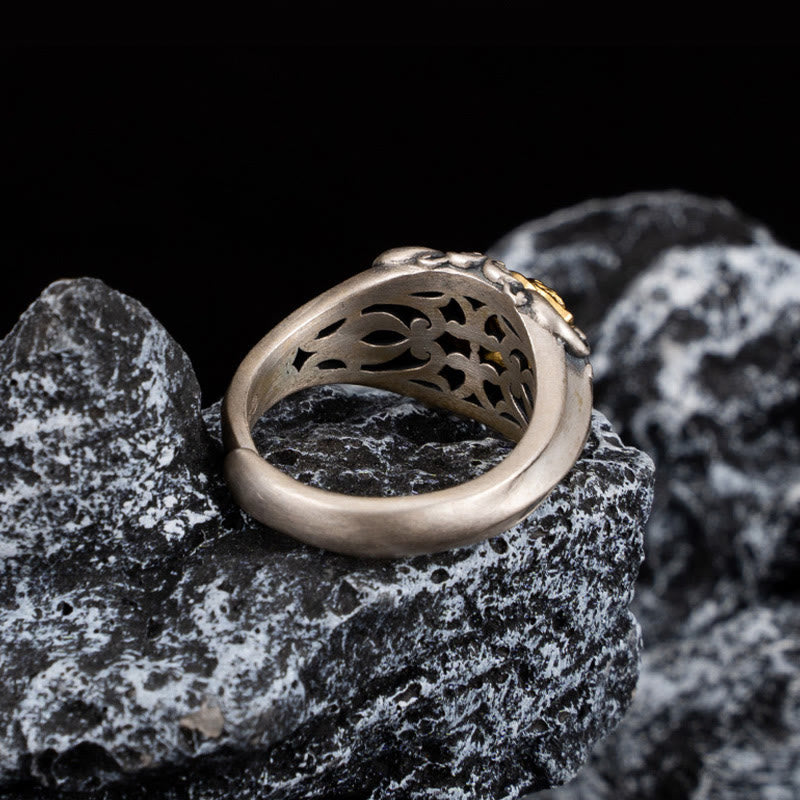 925 Silber Tibetanischer Schädel Ring Schutz Energie Symbol
