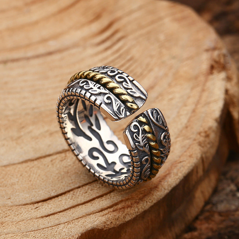 Ring 925 Silber Blume Gold Ornament Design Glück Fingerring