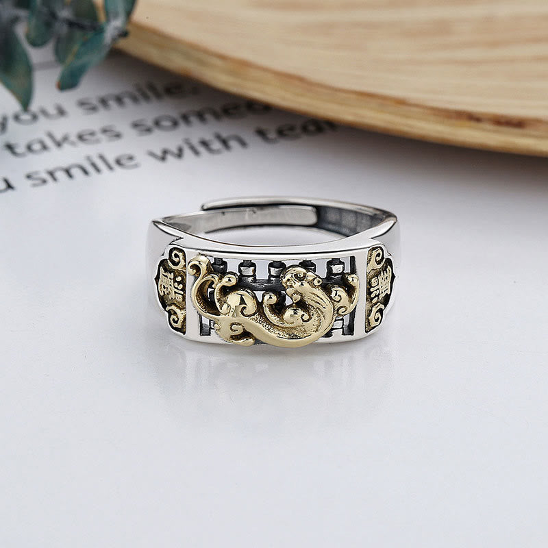 Pixiu Ring aus 925 Silber mit Goldelementen Glück Wohlstand
