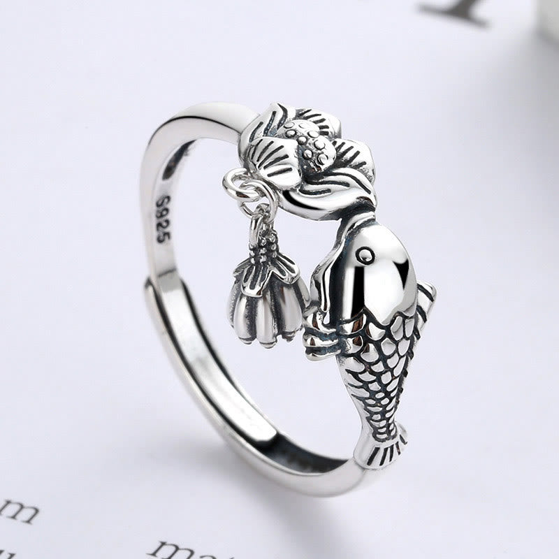 Koi Fisch Ring 925 Silber Lotus Erfolg Glück Fingerring
