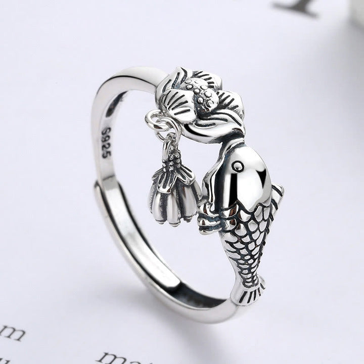 Koi Fisch Ring 925 Silber Lotus Erfolg Glück Fingerring