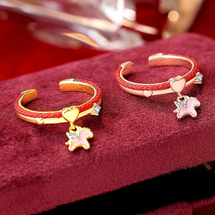 Rote Ringe mit Sternanhänger 925 Silber Schnur Glück Schmuck