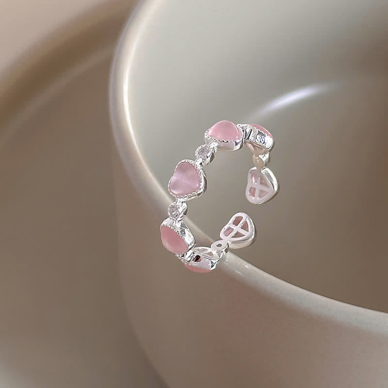 Ring 925 Silber Rosa Katzenauge Herz Liebe Glück Feng Shui