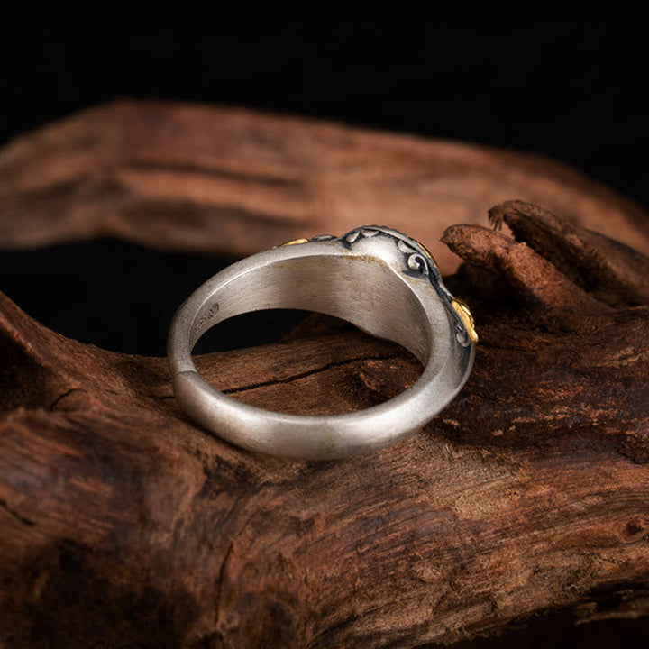 Ring 925 Silber Vergoldet Skelett Balance elegant Schmuck Holz