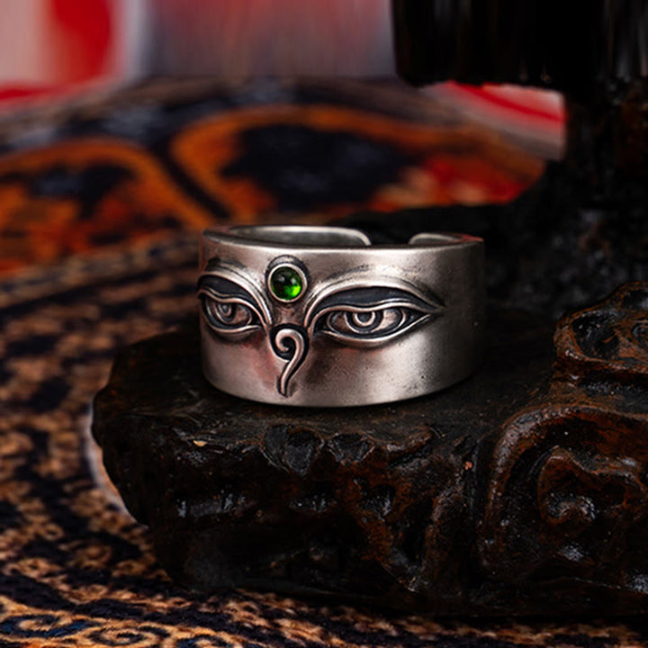 Ring 925 Silber Tara mit grünem Stein buddhistische Ruhe Schutz