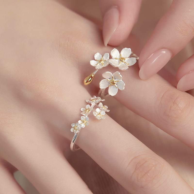 Ring 925 Silber Irisblüte Schutz weiße Blüten Glück Charme