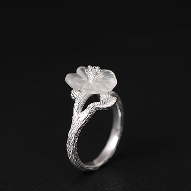Ring 925 Silber Kristallblüte – Heilung Jade Blume Eleganz