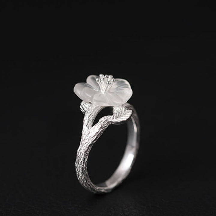 Ring 925 Silber Kristallblüte – Heilung Jade Blume Eleganz