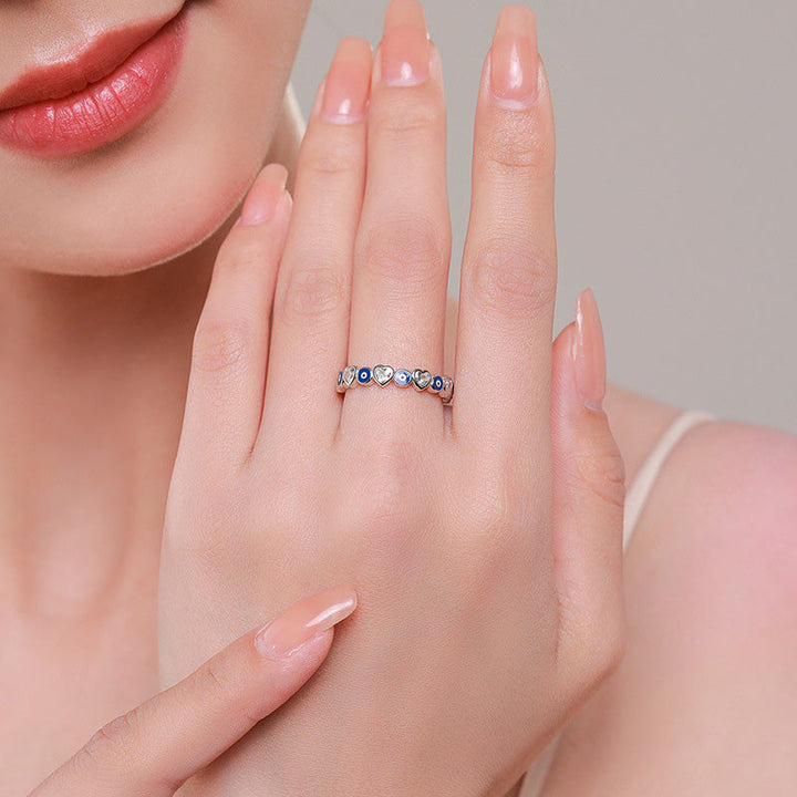 Ring 925 Silber Zirkon Böser Blick Herz Segen Schutzring getragen Hand