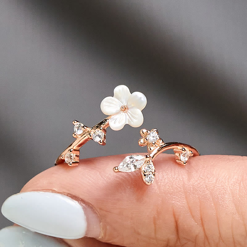 Ring 925 Silber weiße Blume Segen mit Kristallen Fingerring