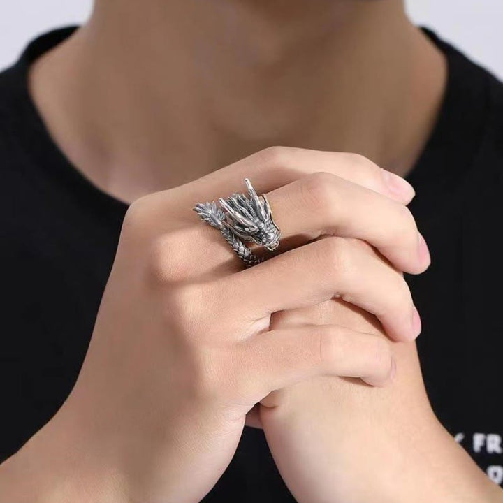 Drachen Ring 925 Silber Pixiu Schutz Stärke Fengshui Glück getragen