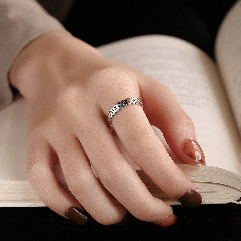 Ring 925 Silber Sechs Wahrheitsworte Meditation Ruhe Weisheit Schutz