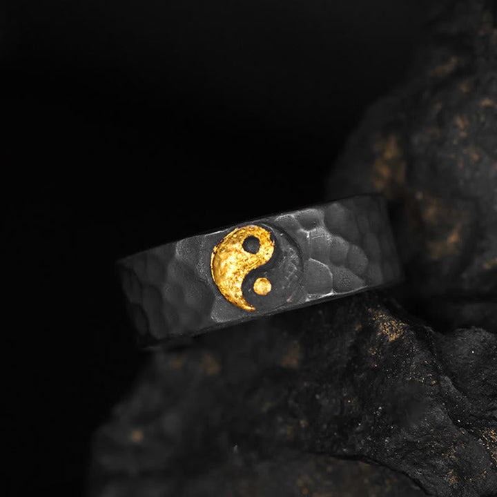 925er Silber Ring Yin Yang Gold Balance Fengshui Meditation