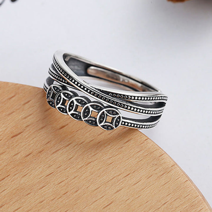 Silber Ring 925 mit Kupfermünzen Feng Shui Wohlstand Segen Glück
