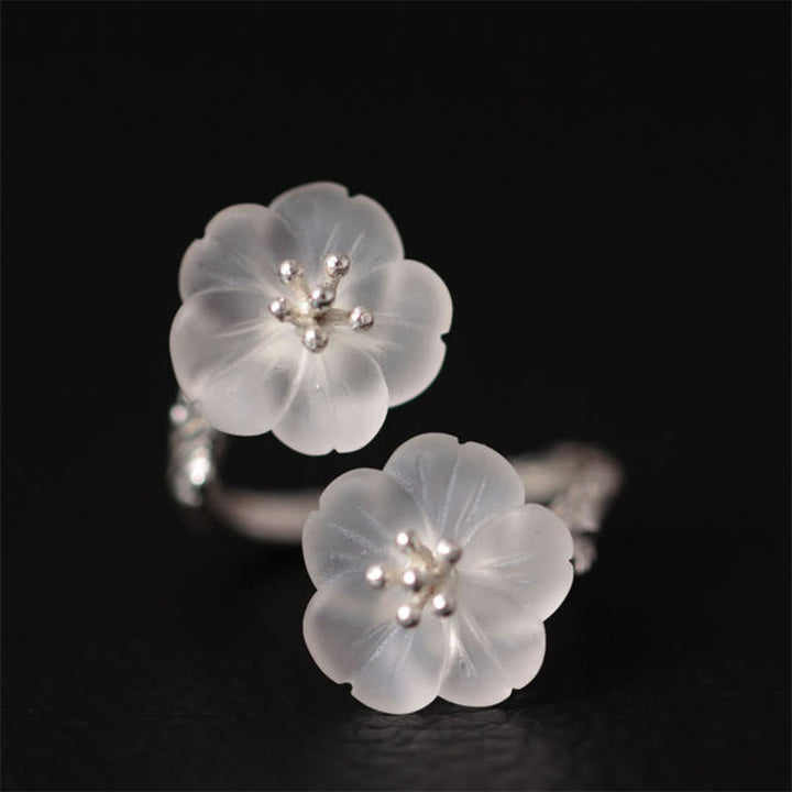 Ring 925 Silber Pflaumenblüte – Schutz Glück Blüten Feng Shui Stein