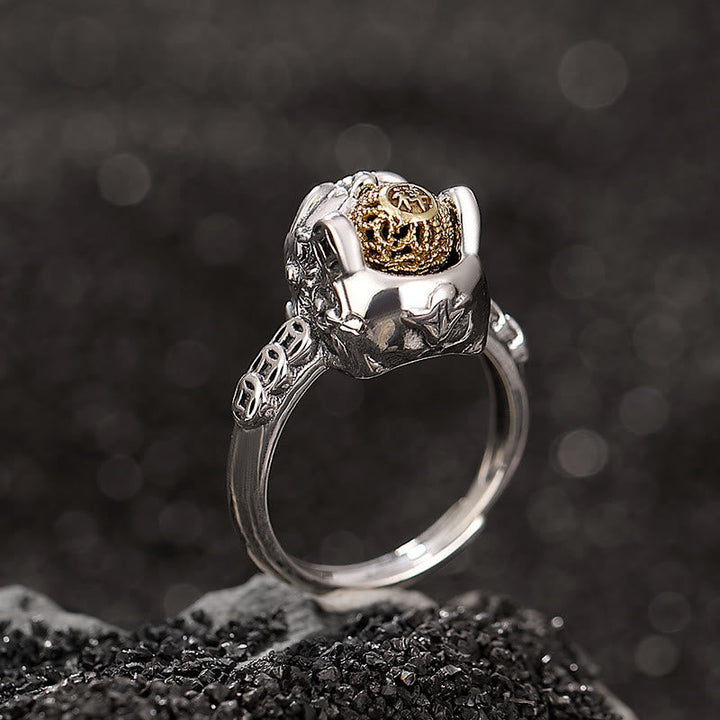 Ring 925 Silber Kupfermünze Pixiu Wohlstand Glück Feng Shui Amulett
