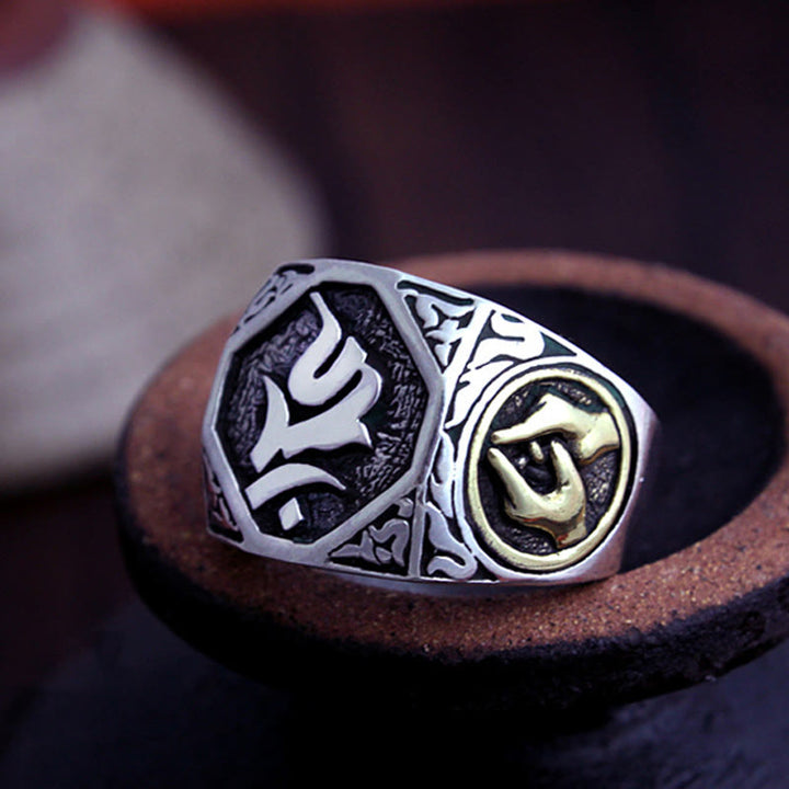 Ring 925 Silber Sanskrit-Design für Schutz und spirituelle Kraft