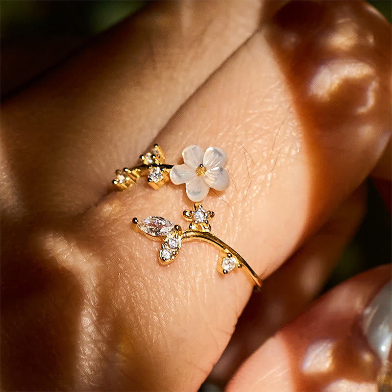 Ring 925 Silber Weiße Blume Segen elegant Kristall getragen Finger