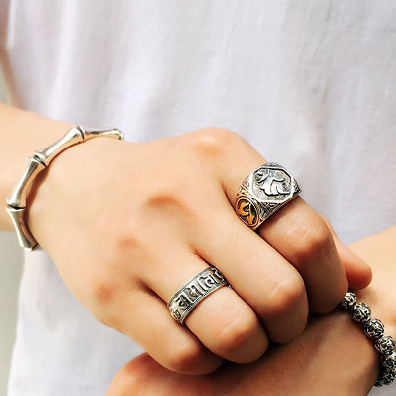 Ring 925 Silber Sanskrit-Design Schutz spirituelle Energie Fingerring Mode