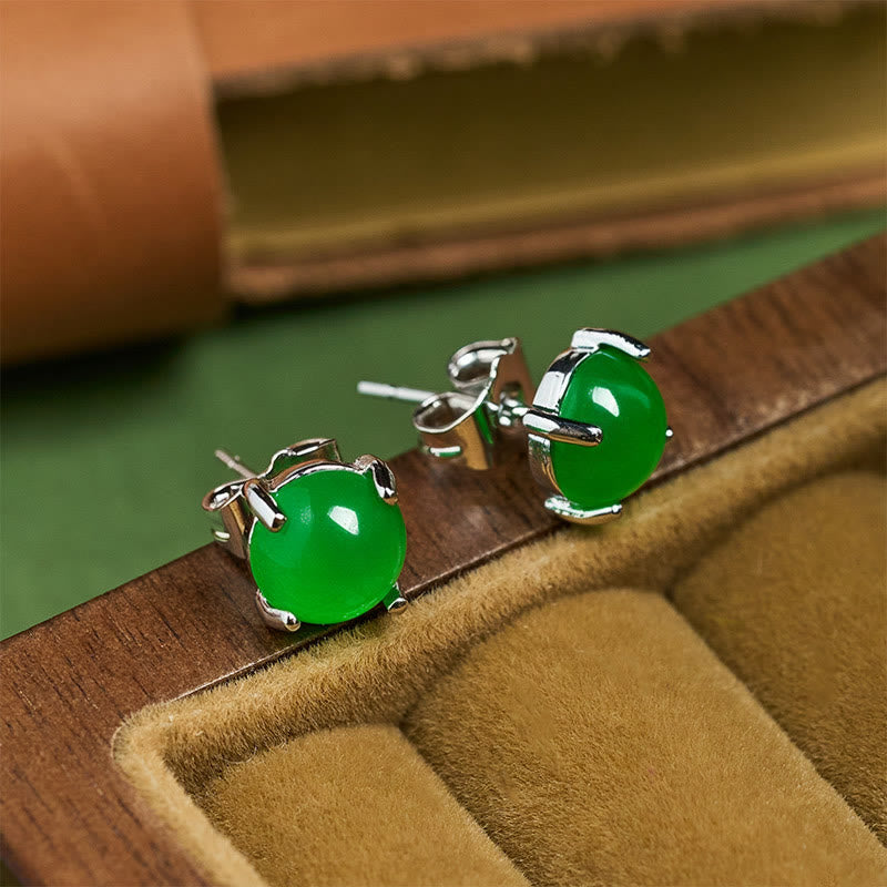 Jade Ohrringe 925 Silber grün Schmuckkästchen Boho spirituell Ohrstecker Fülle