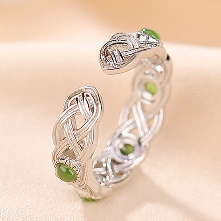 Ring 925 Silber Vergoldete Jade Erfolg Glück keltisches Design