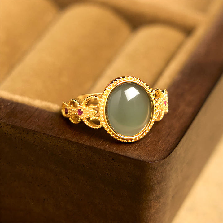 Grüner Jade Ring 925 Silber Gold Glück Feng Shui Schmuck
