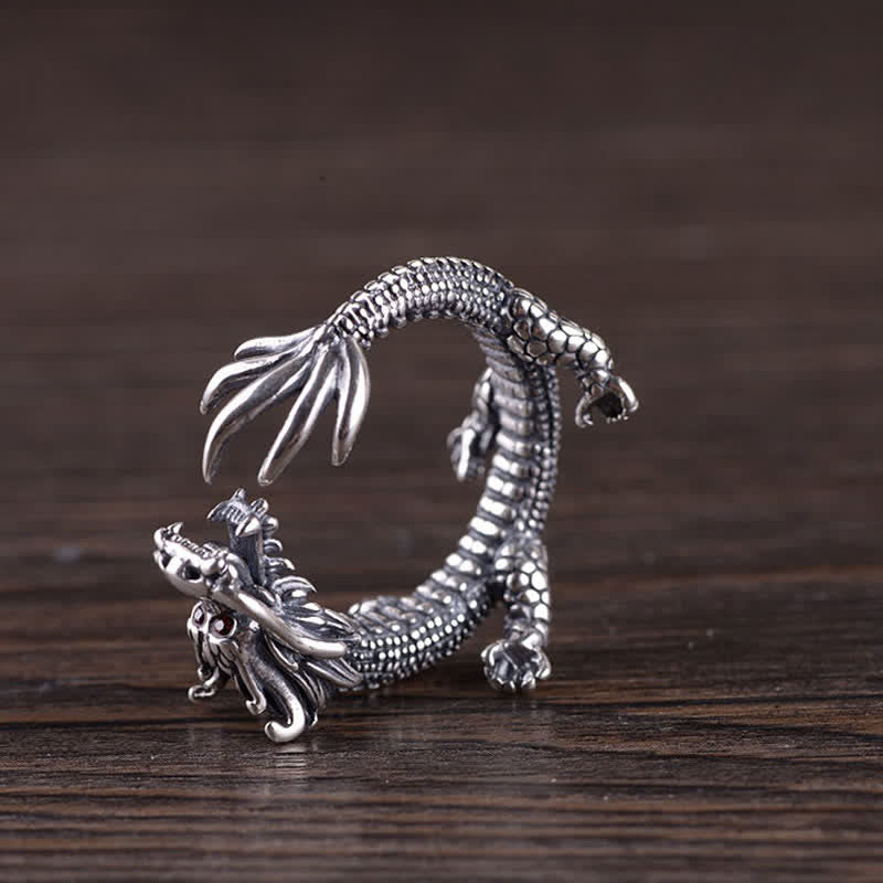 925 Silber Drachen Ring für Glück Schutz Fengshui