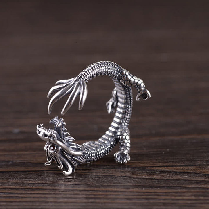 925 Silber Drachen Ring für Glück Schutz Fengshui