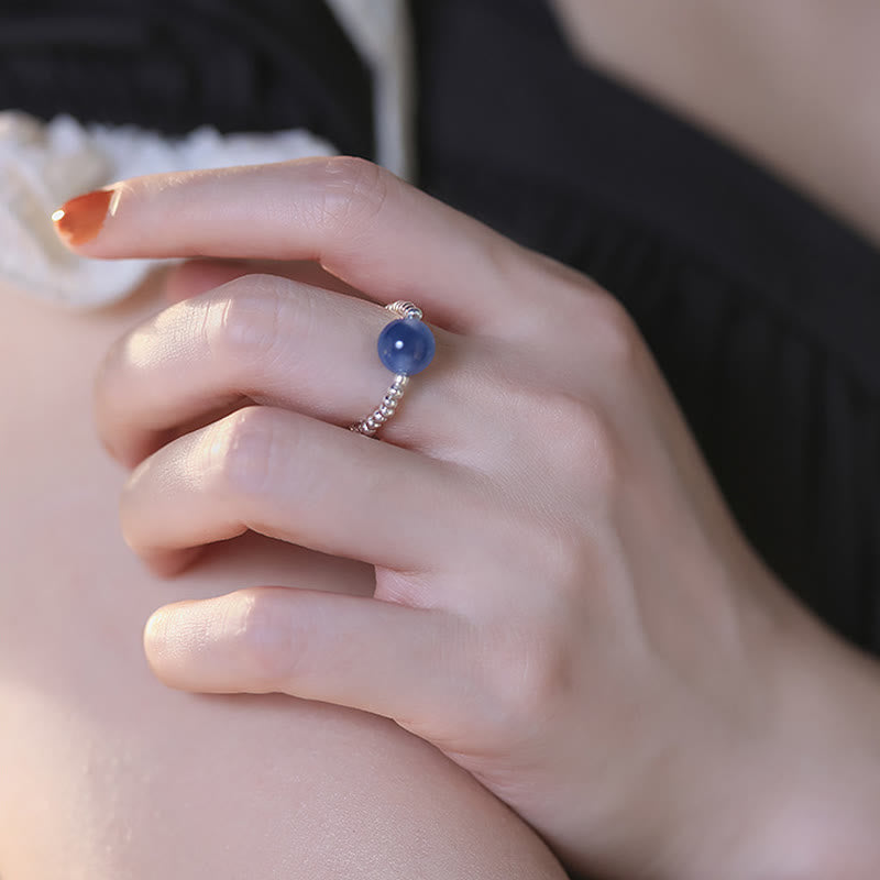 Ring 925 Silber Blauer Achat Heilung Schutz Energie Glück