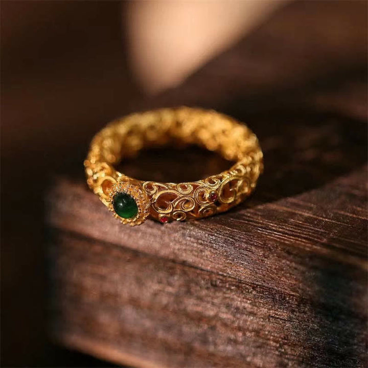 Jade Ring 925 Silber mit grünem Stein Erfolg Glück Feng Shui