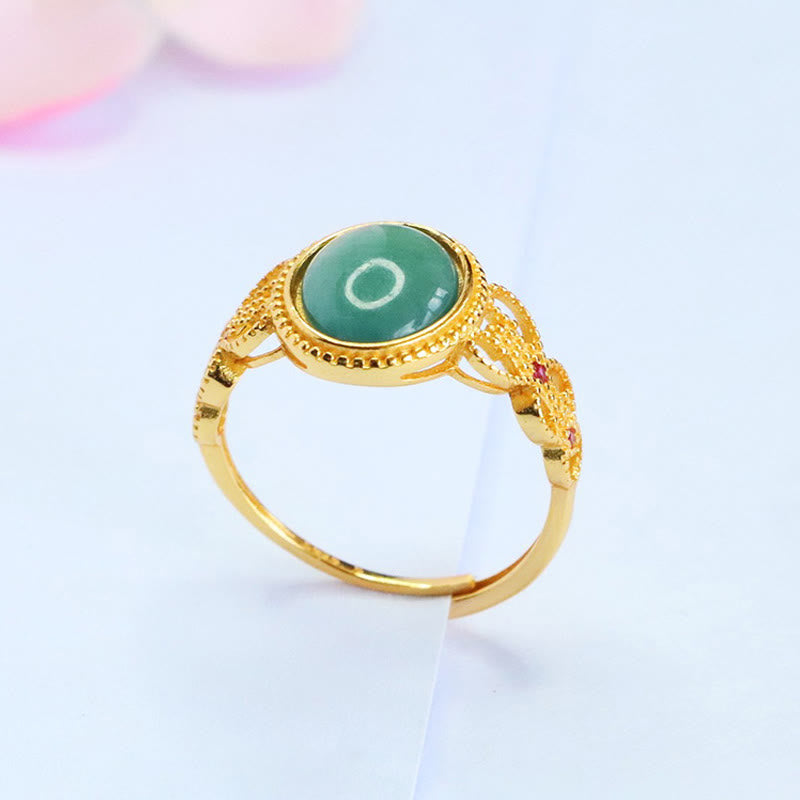 Ring 925 Silber Jade Glück grün Gold OM Symbol Schutz