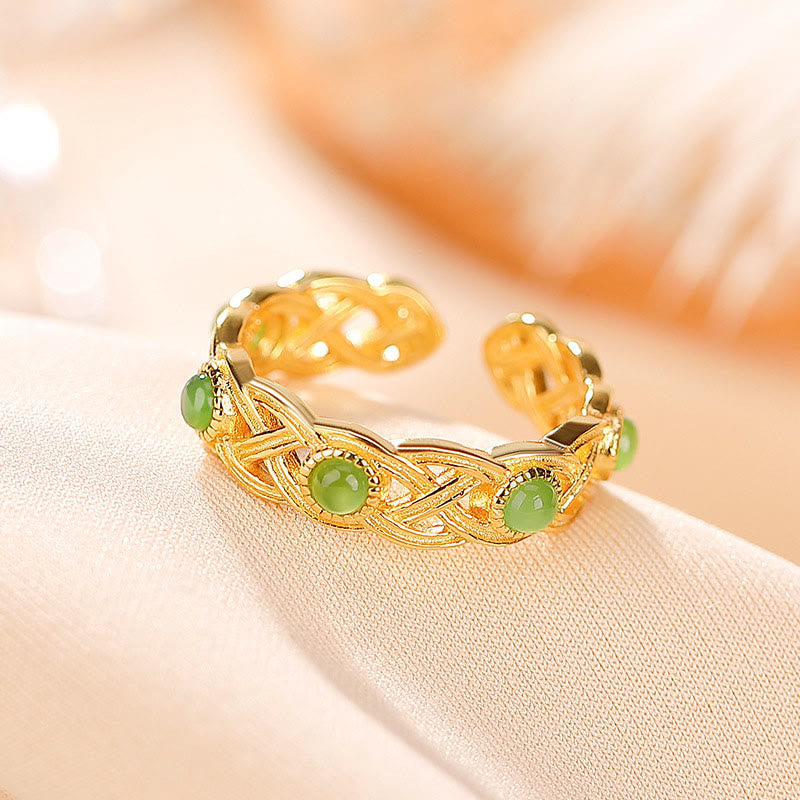 Jadegrüner Ring mit Goldvergoldung Fengshui Erfolg Glück Schutzring