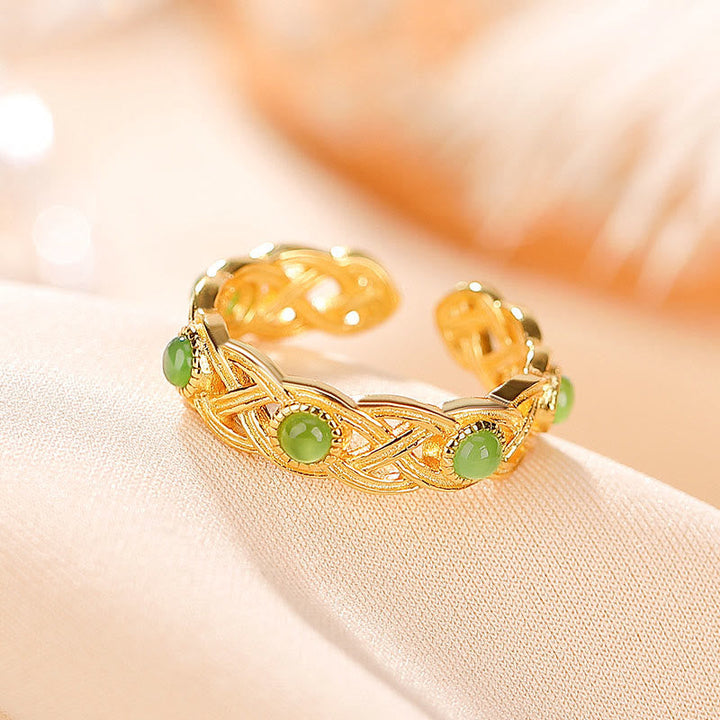 Jadegrüner Ring mit Goldvergoldung Fengshui Erfolg Glück Schutzring