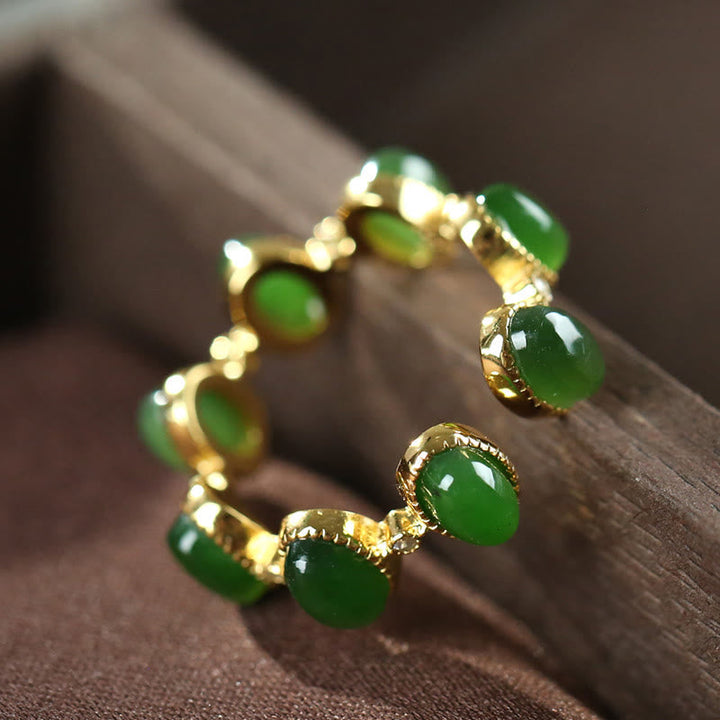 Ring 925 Silber Hetian Jade Heilung Schutz grün Fengshui Glück
