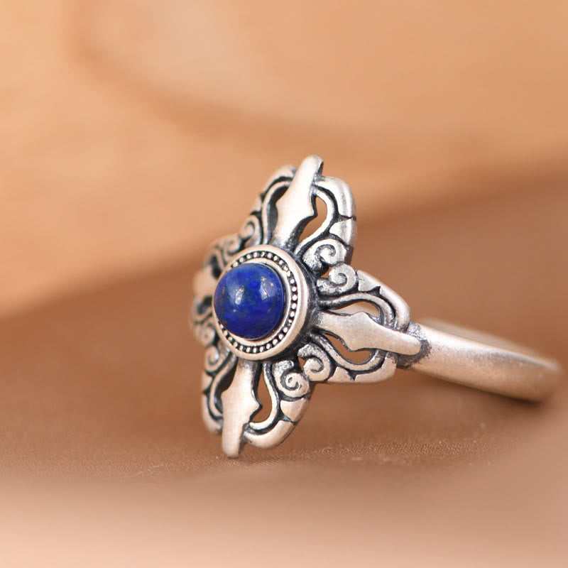Ring 925 Silber Lapislazuli mit Ornamenten Positivität Energie Schutz