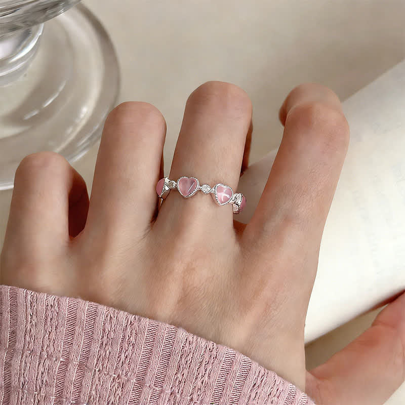 Ring 925 Silber Rosa Herz Katzenauge für Liebe