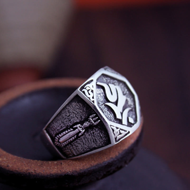 Ring 925 Silber Sanskrit-Design Schutz Buddhistische Meditation Energie
