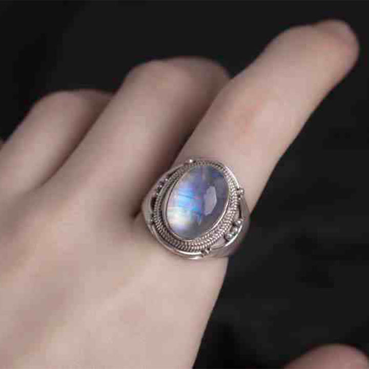 Ring 925 Silber Mondstein – Heilung mit irisierendem Opalglanz