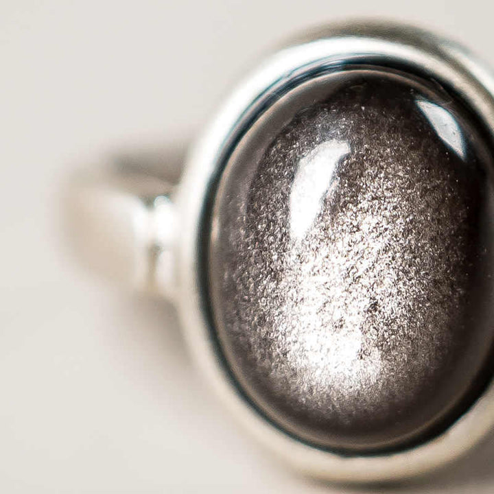 925 Silber Ring schwarzer Obsidian Stein Schutz Glück Energie