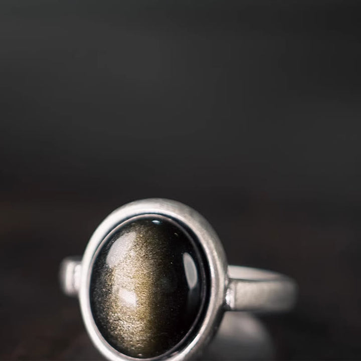 Ring 925 Silber Obsidian – Wohlstand Glück Schutz Reichtum Energie Fingerring