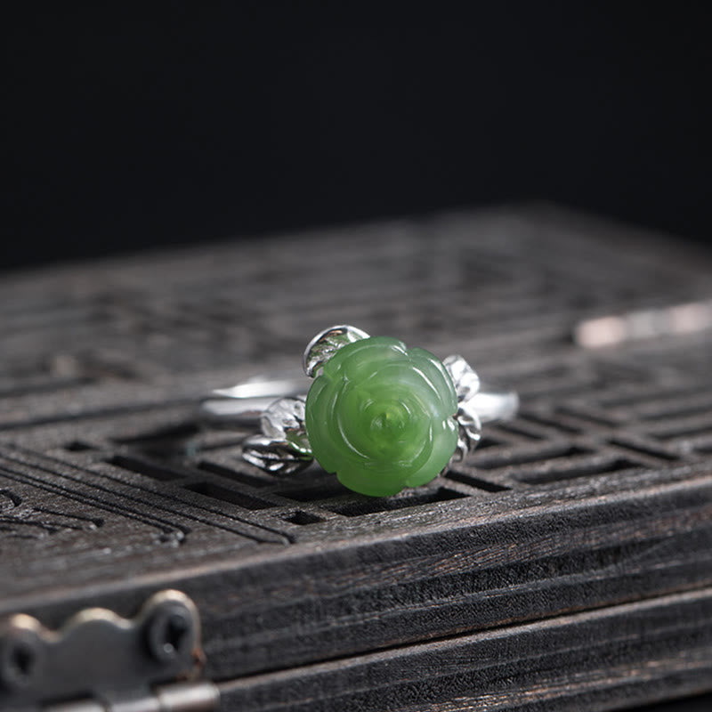 Grüner Jade Ring 925 Silber Rosenquarz Glück Schutz Energiestein