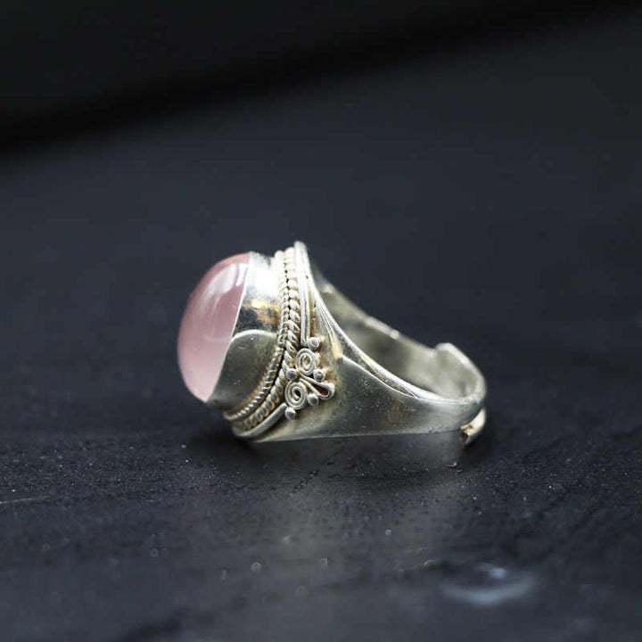 925 Silber Ring Rosenquarz Energie Schutz Glück Stein
