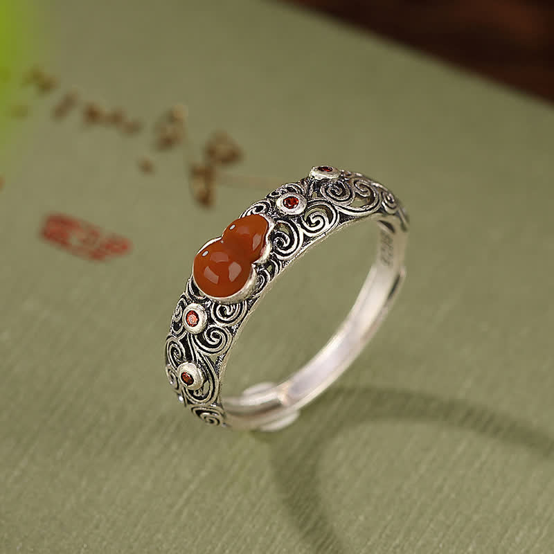 Ring 925 Silber Roter Achat Kalebasse Design Glück Segen