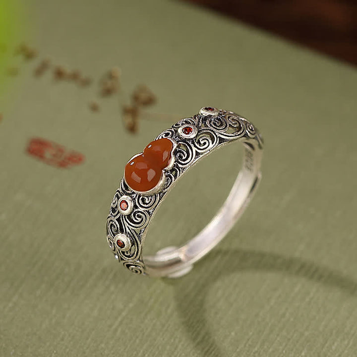 Ring 925 Silber Roter Achat Kalebasse Design Glück Segen