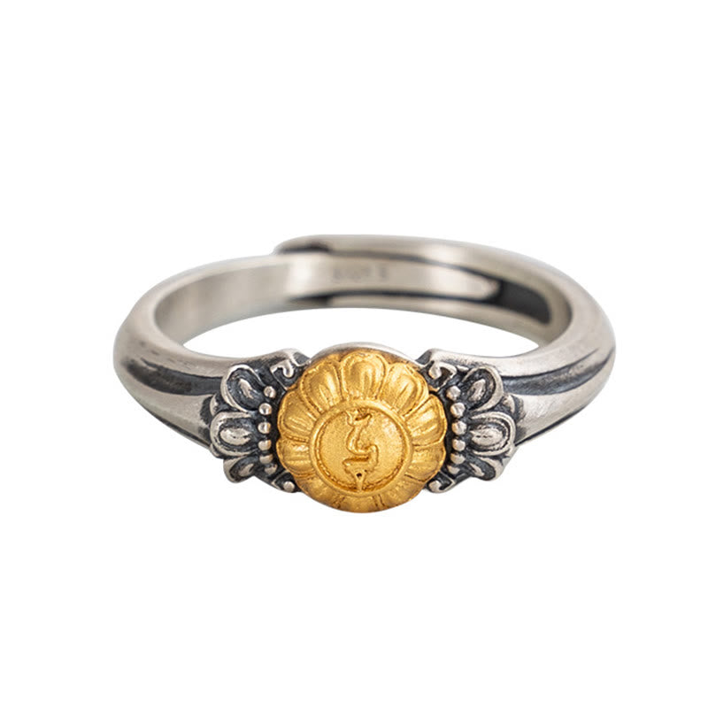 Ring 925 Silber Tara – Schutz mit vergoldetem Spiralsymbol