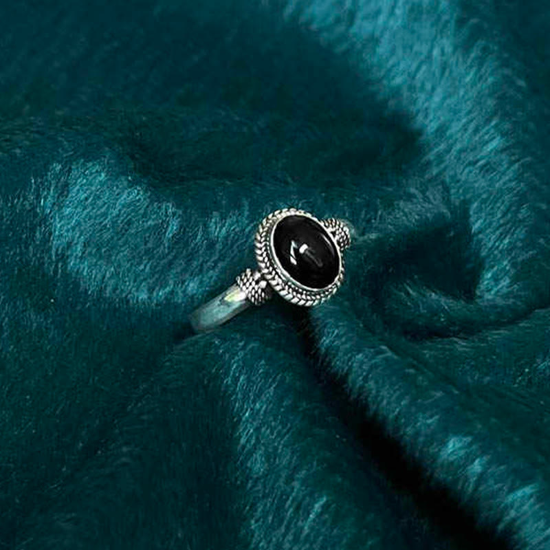 Ring 925 Silber Schwarzer Onyx Verstellbar – Glück Fingerring Schmuck