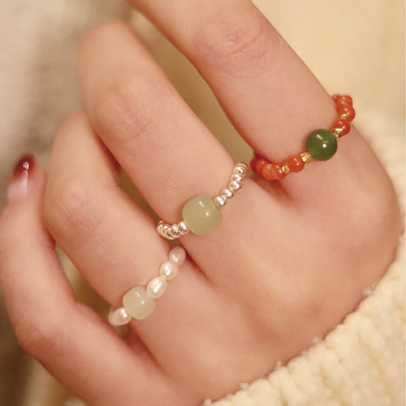 Ring 925 Silber Hetian Jade Achat Wohlstand Schutz Glück